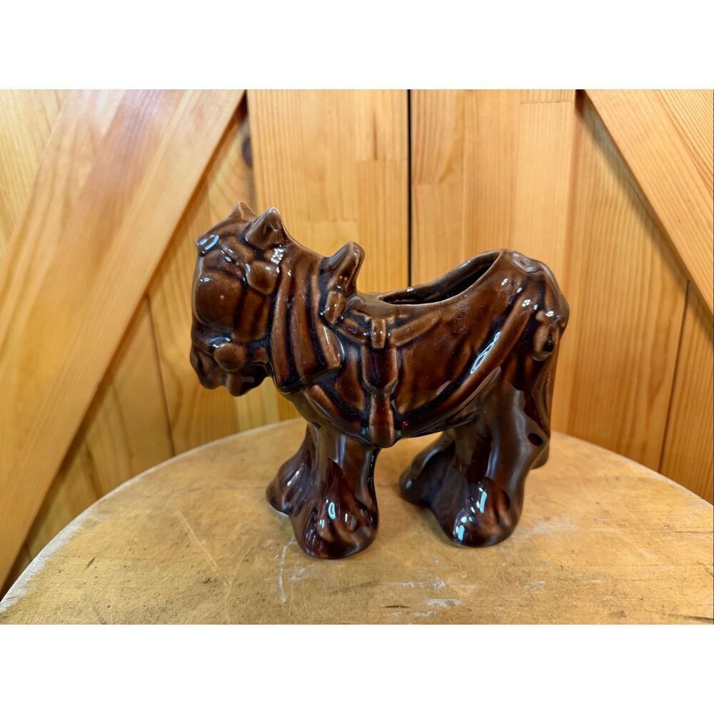Vintage McCoy Pottery Unsigned Brown Draft Cart Horse Planter Mid-Century (6596)